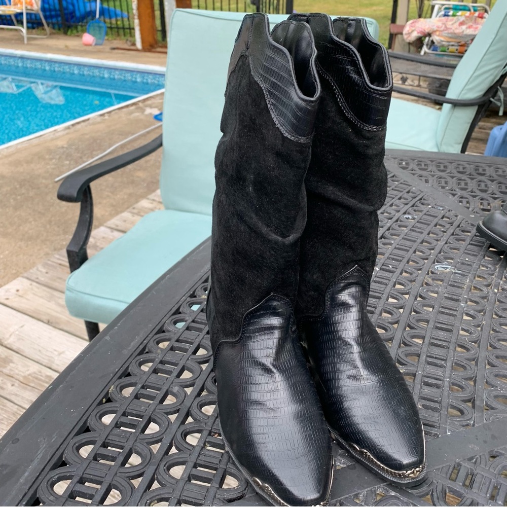 Current Attractions Black Suede Leather Western Boots Cowboy Size 9 - Picture 3 of 9